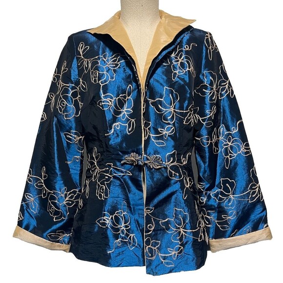 Vintage Silk Blend Blazer Womens By Kathryn‎ Blue Kimono Style NWT Size Large - Picture 1 of 12